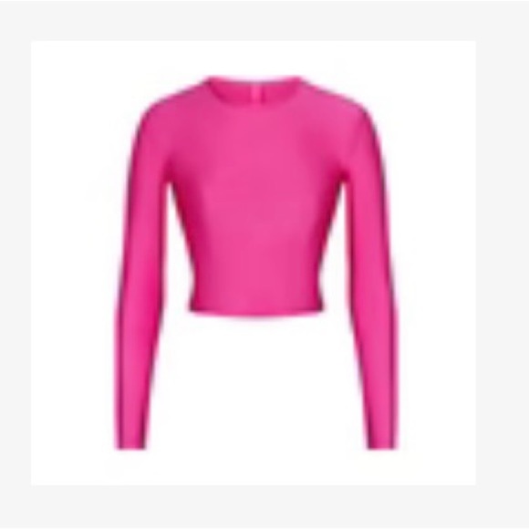 SKIMS- NWOT- SHINE JERSEY LONG SLEEVE CROPPED T-SHIRT-XS-HOT PINK - Picture 3 of 5